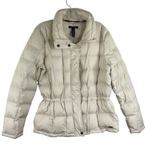 Lauren Ralph Lauren White High Neck Quilted Puffer Jacket Down Blend Womens XL